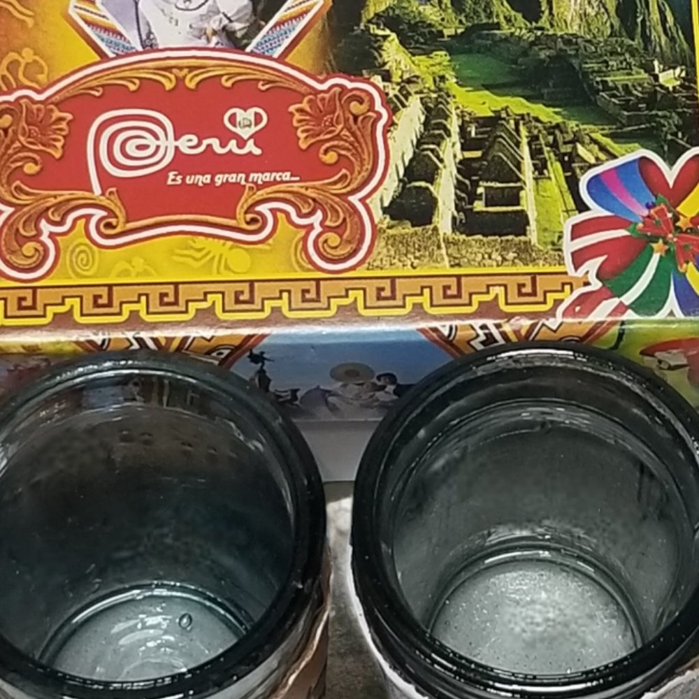 PERU Machu Picchu Souvenir Shot Glasses Leather Covers Artisan Set of 2 - Picture 5 of 9